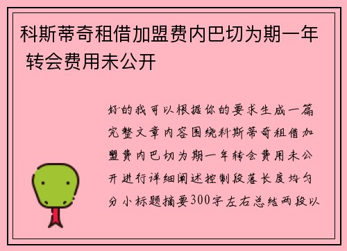 科斯蒂奇租借加盟费内巴切为期一年 转会费用未公开 科斯蒂奇租借加盟费内巴切为期一年 转会费用未公开